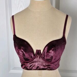 Victoria's Secret Very Sexy Long‎ Line Velvet Balconette Burgandy Bra 34B